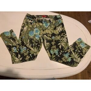 Y2K Bongo Jeans Women's Size 7 Floral Print Skinny Leg Pants Green Blue